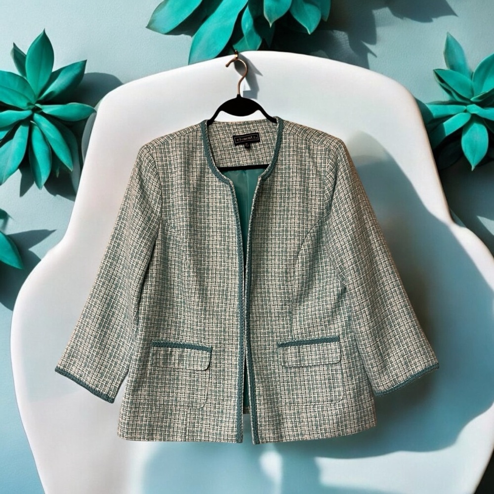 Elementz Turquoise & White Tweed Blazer Jacket